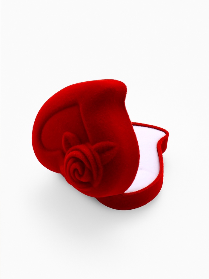 Футляр под кольцо, серьги «Сердце, роза», бархатный, 6×6 см, красный - Фото 1