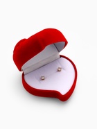 Футляр под кольцо, серьги «Сердце, роза», бархатный, 6×6 см, красный - фото 54685908