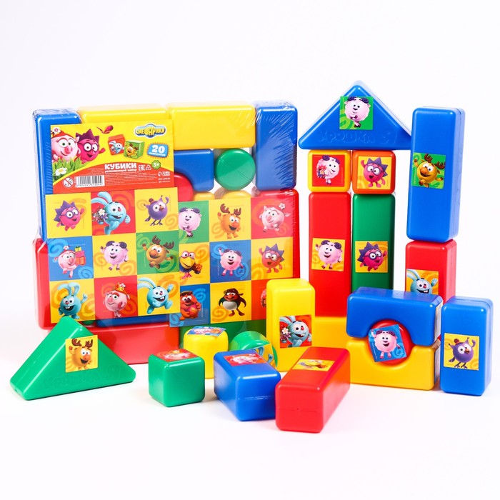 Набор цветных кубиков, "Смешарики", 20 элементов, 4х4 см - фото 1892298282