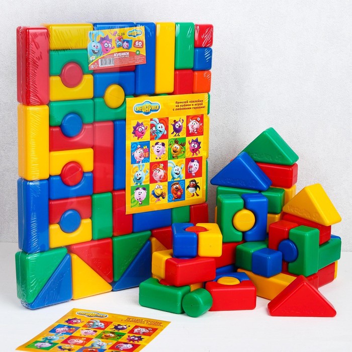 Набор цветных кубиков, "Смешарики", 60 элементов, кубик 4 х 4 см - фото 1908448497