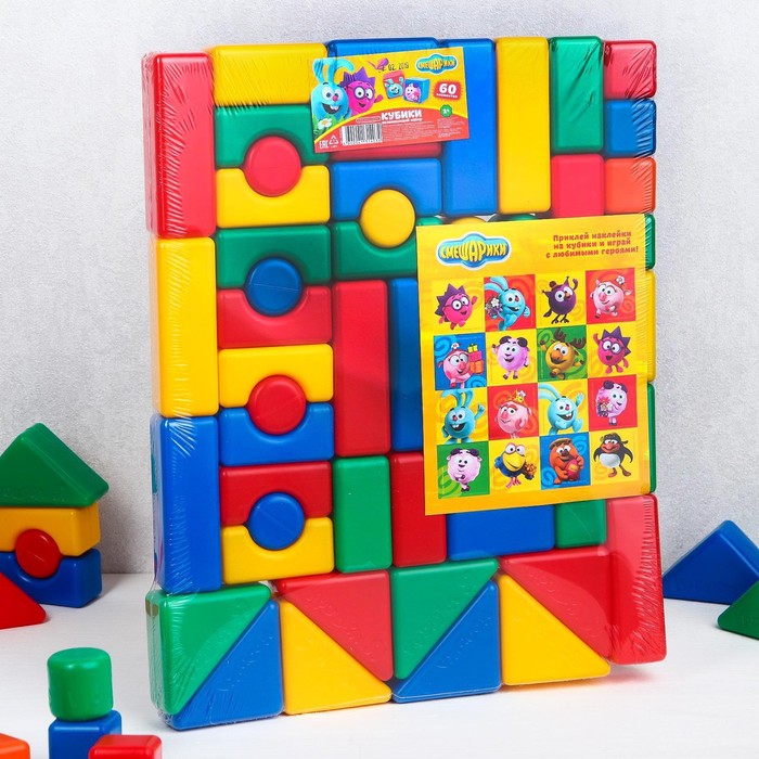 Набор цветных кубиков, "Смешарики", 60 элементов, кубик 4 х 4 см - фото 1908448501