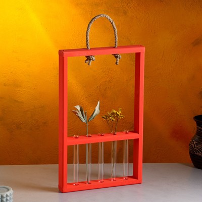 Кашпо деревянное 26×5×40 см с 5 колбами 15 см "Рамка Экстра Слим", красный Дарим Красиво