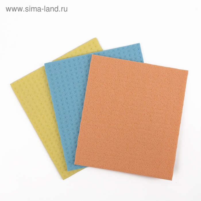 Салфетки для влажной уборки губчатые 15×17 см, целлюлоза, 3 шт - Фото 1