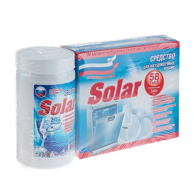 Средство для посудомоечных машин Solar, 58 шт + Соль для посудомоечных машин, 800 г