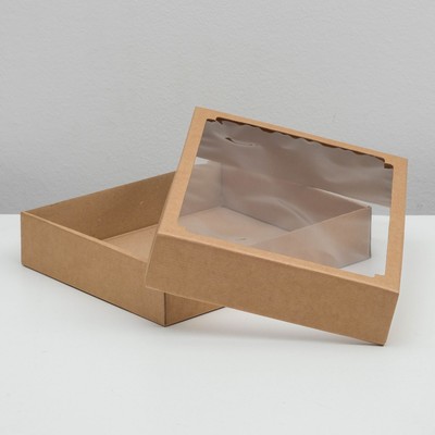 Коробка сборная без печати крышка-дно бурая с окном 29×23.5×6 см