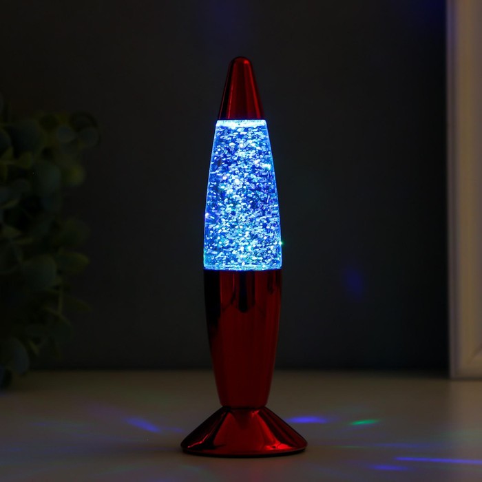 Светильник "Красная ракета" LED, лава, блёстки, от батареек 3хLR44 19 см RISALUX - фото 1880236109
