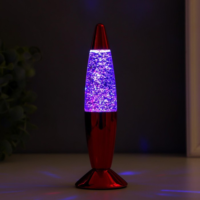 Светильник "Красная ракета" LED, лава, блёстки, от батареек 3хLR44 19 см RISALUX - фото 1880236110