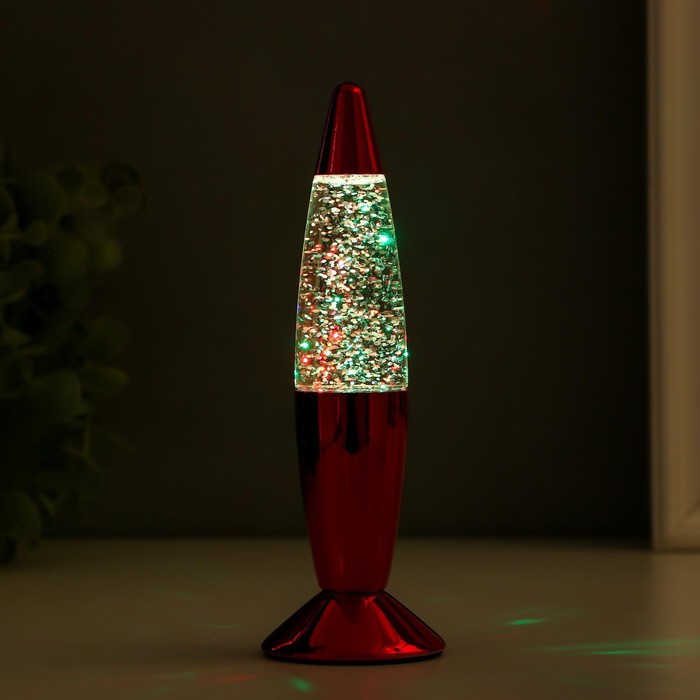 Светильник "Красная ракета" LED, лава, блёстки, от батареек 3хLR44 19 см RISALUX - фото 1880236111