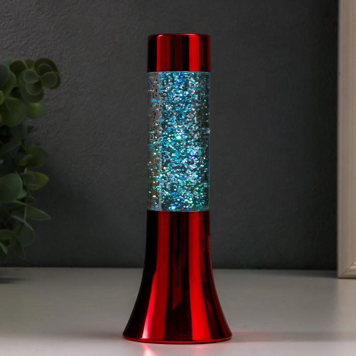 Светильник "Блеск цилиндра" LED лава, блёстки, от батареек 3хLR44 красный 18 см RISALUX - фото 1886148178