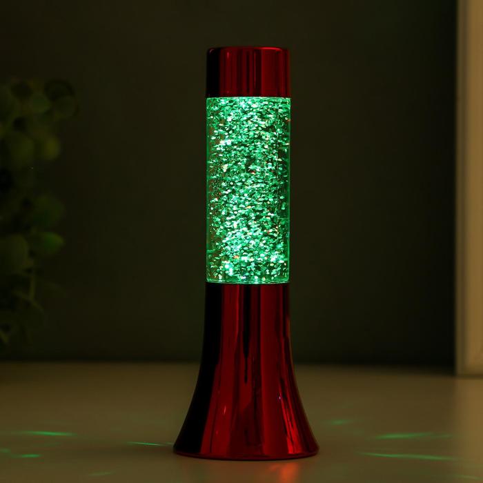 Светильник "Блеск цилиндра" LED лава, блёстки, от батареек 3хLR44 красный 18 см RISALUX - фото 1886148179