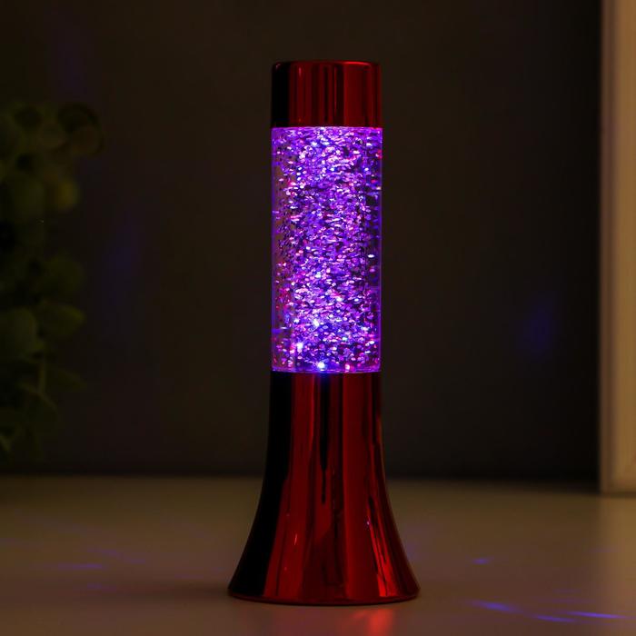 Светильник "Блеск цилиндра" LED лава, блёстки, от батареек 3хLR44 красный 18 см RISALUX - фото 1886148181