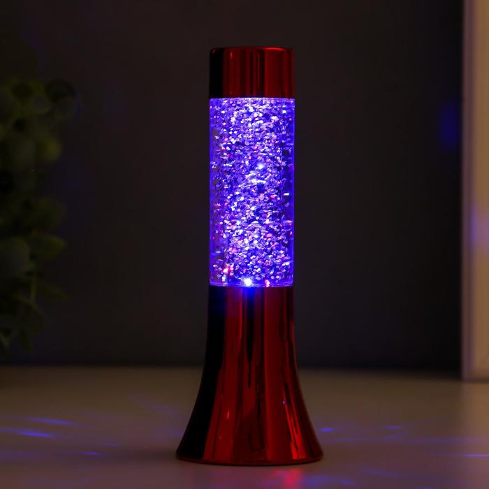 Светильник "Блеск цилиндра" LED лава, блёстки, от батареек 3хLR44 красный 18 см RISALUX - фото 1906766642