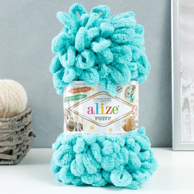Плюшевая пряжа для вязания руками ALIZE, Puffy, 100 % микрополиэстер, 9 м/100 г, (490 морская волна)