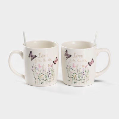 Набор кружек с ложками «Весна», 2 предмета: 200 мл, керамика, рисунок МИКС