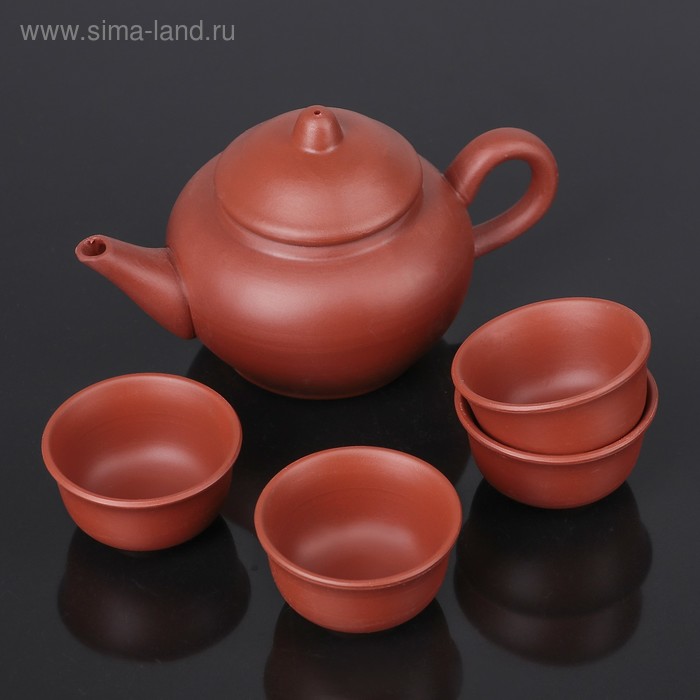 Набор для чайной церемонии керамический «Красная глина», 5 предметов: чайник 200 мл, 4 чашки 25 мл - Фото 1