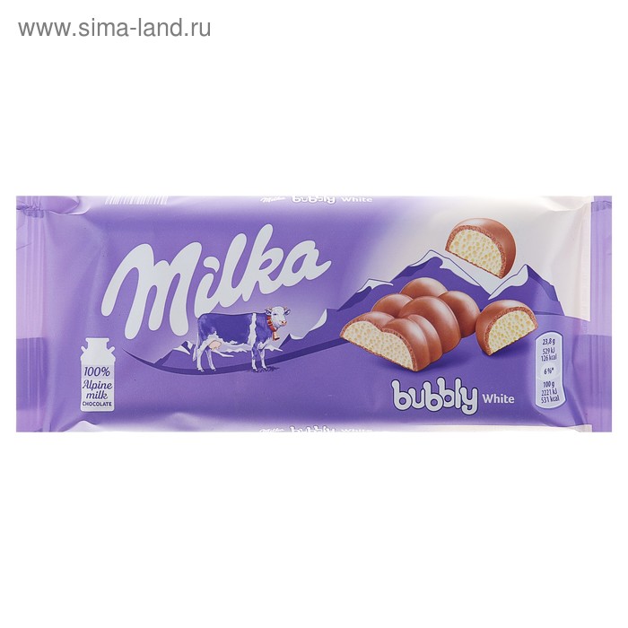 Молочный шоколад Milka Bubbly White Chocolate белый с пузырьками, 95 г - Фото 1