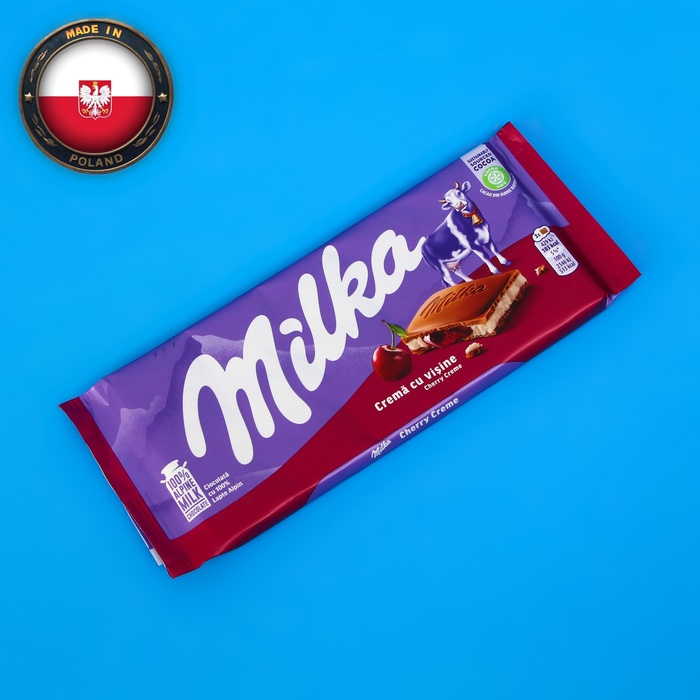 Молочный шоколад Milka Cherry Chocolate, вишневый крем, 100 г - Фото 1