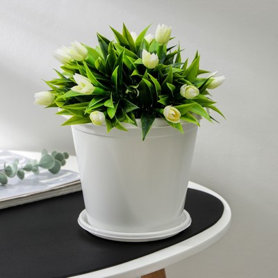 Горшок для цветов с поддоном «Альтернатива. Эконом», 2 л, пластиковый, белый