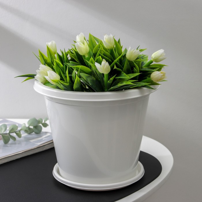 Горшок для цветов с поддоном «Альтернатива. Эконом», 3 л, пластиковый, белый - Фото 1