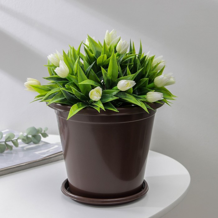 Горшок для цветов с поддоном «Альтернатива. Эконом», 2 л, пластиковый, коричневый - Фото 1