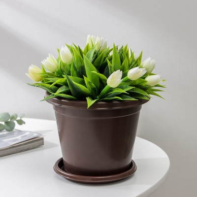 Горшок для цветов с поддоном «Эконом», 1 л, пластиковый, коричневый