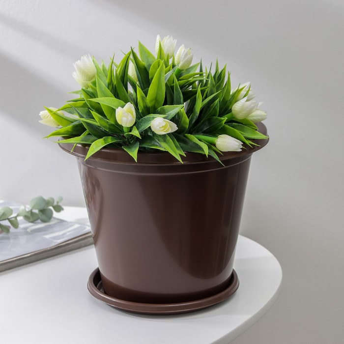 Горшок для цветов с поддоном «Альтернатива. Эконом», 3 л, пластиковый, коричневый - Фото 1