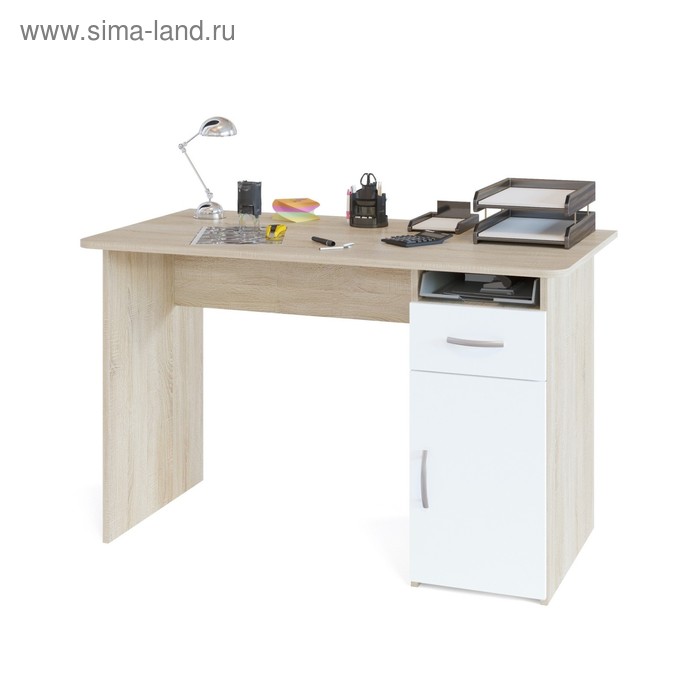 Компьютерный стол, 1200 × 600 × 740 мм, цвет дуб сонома/белый - Фото 1