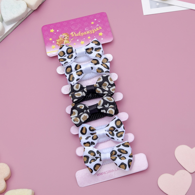 Резинки для волос «Бантик», набор 6 шт., пятнышки, 3.5 см, чёрные, белые