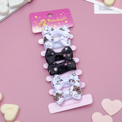 Резинки для волос «Бантик», набор 6 шт., мишки, чёрно-белые