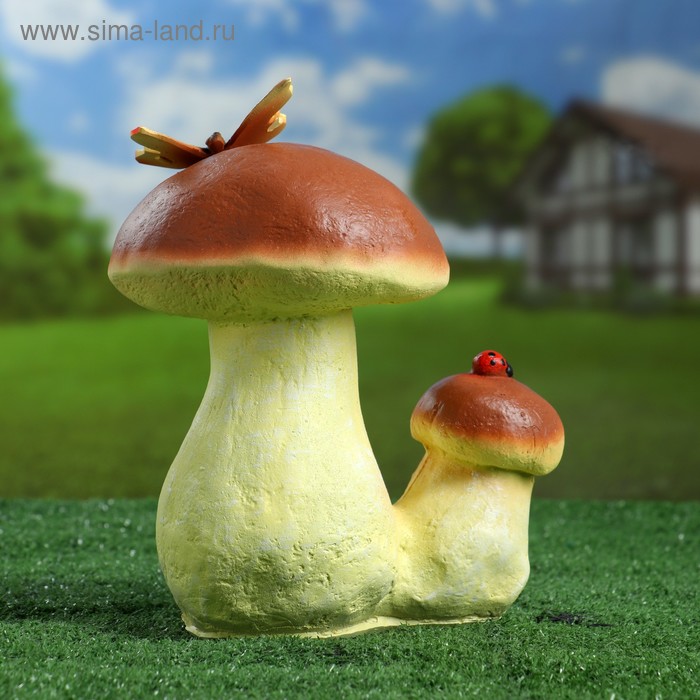 Садовая фигура "Гриб белый двойной с бабочкой" 23см - Фото 1