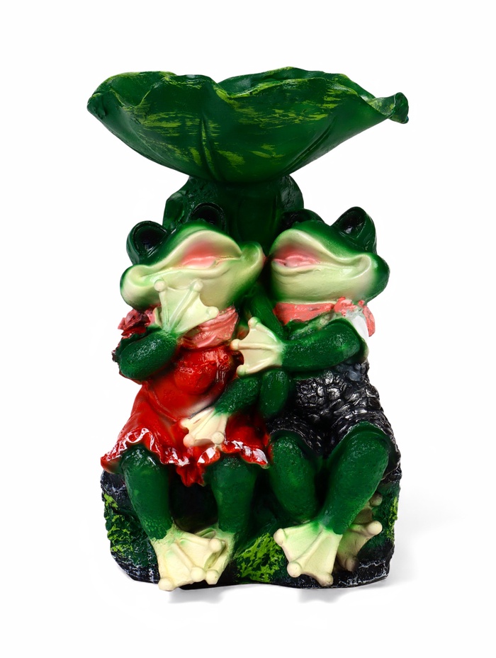 Садовая фигура - поилка из полистоуна «Лягушки на камне», 20×17×29 см - Фото 1