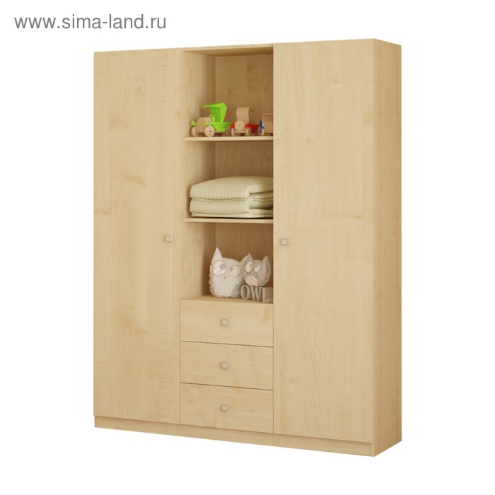 Шкаф прямой трёхстворчатый Polini kids Simple, 1350×520×1900 мм, цвет натуральный - Фото 1