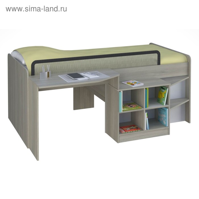Кроватка - чердак детская Polini kids Simple 4000, с столом, с полками, 1407×800×1952 мм, цвет вяз/белый - Фото 1