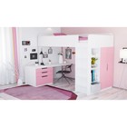Кровать-чердак Polini kids Simple, с письменным столом и шкафом, цвет белый-роза - Фото 2