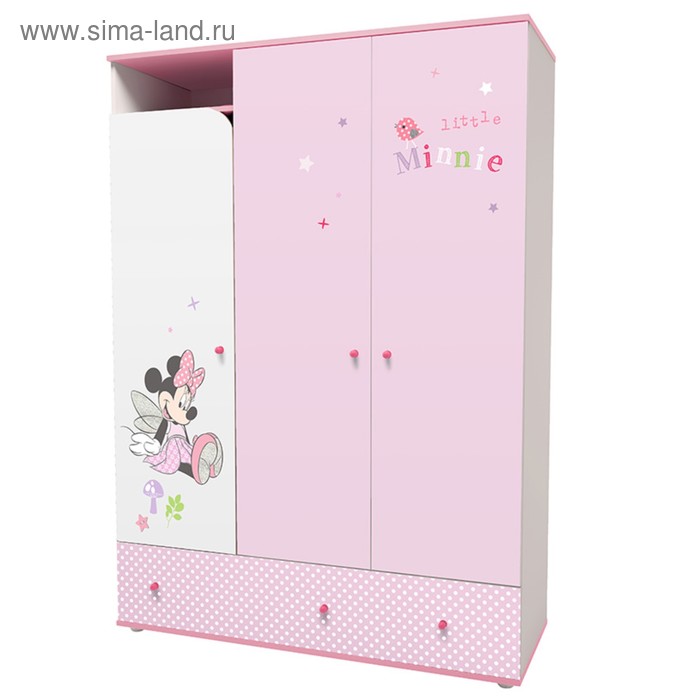 Шкаф трехсекционный Polini kids Disney baby «Минни Маус»-Фея» с ящиками, цвет белый-розовый   424457 - Фото 1