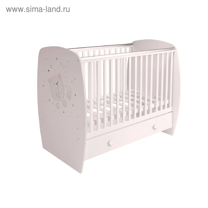 Кроватка детская Polini kids French 710, Teddy, с ящиком, цвет белый - Фото 1