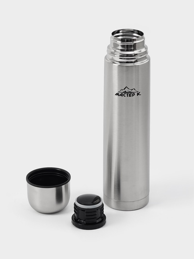 Термос гильза Мастер К, 1 л, с кружкой, сохраняет тепло 24 ч, нержавеющая сталь, цвет хром