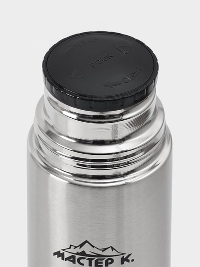 Термос гильза Мастер К, 1 л, с кружкой, сохраняет тепло 24 ч, нержавеющая сталь, цвет хром