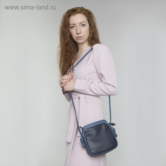 Сумка женская, отдел на молнии, наружный карман, цвет синий/серый - Фото 1