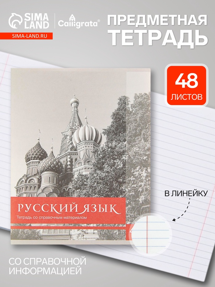 Предметная тетрадь по русскому языку Calligrata «Чёрное-белое», 48 листов, в линейку, со справочным материалом, бумажная обложка - Фото 1