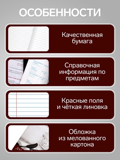Предметная тетрадь по литературе Calligrata «Чёрное-белое», 48 листов, в линейку, со справочным материалом, бумажная обложка