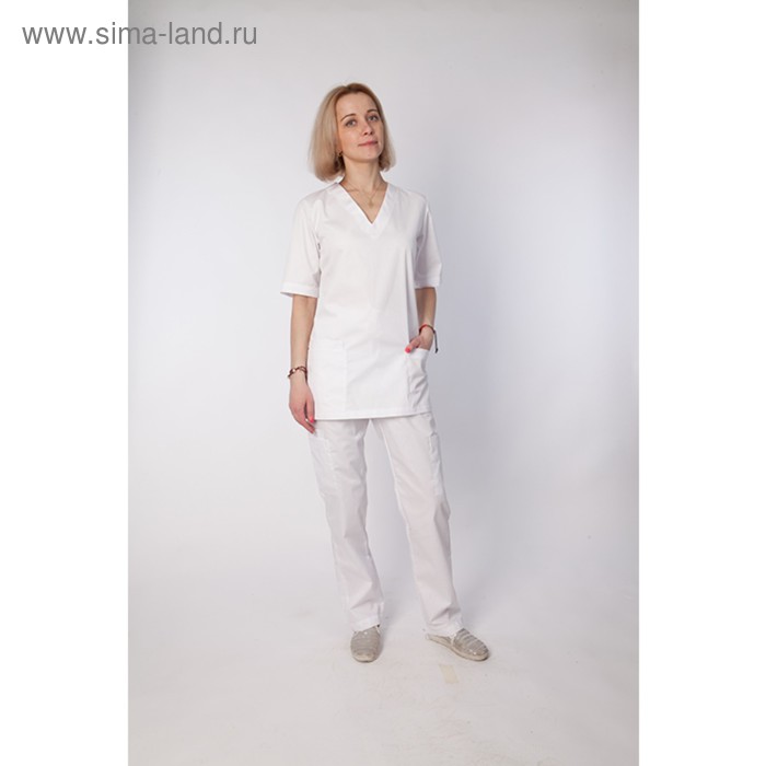 Блуза для ветеринарных врачей ENZO LUNAS с V-образным вырезом, женская, размер XXL,  белая - Фото 1