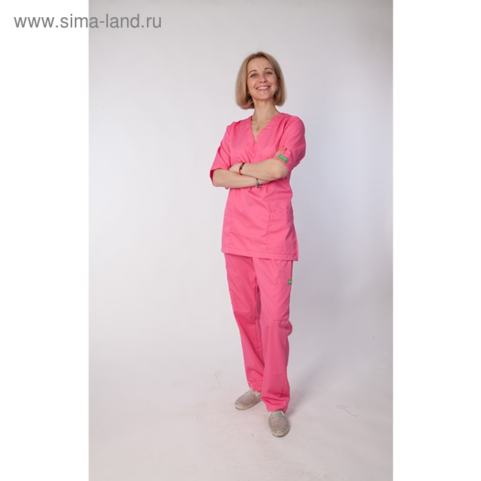 Блуза для ветеринарных врачей ENZO LUNAS с V-образным вырезом, женская, размер S,  розовая - Фото 1