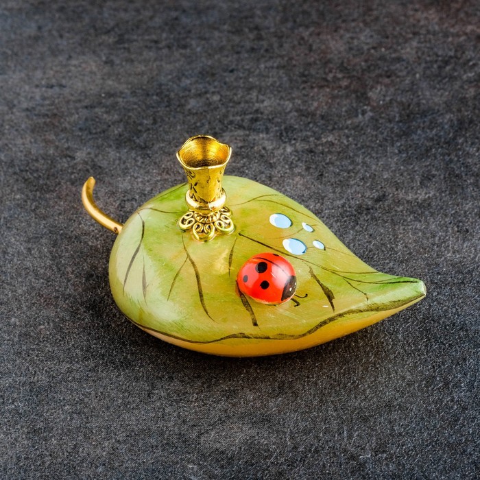 Подсвечник церковный на 1 свечу «Лист с божьей коровкой», 5×9 см, селенит - Фото 1