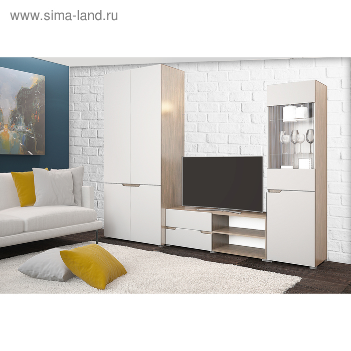 Гостиная «Анталия», МДФ, цвет сономо, белый софт + шкаф - Фото 1
