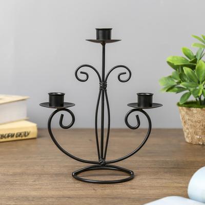 Металлический подсвечник на 3 свечи «Дворцовый», чёрный, 21.5×15.5×9 см