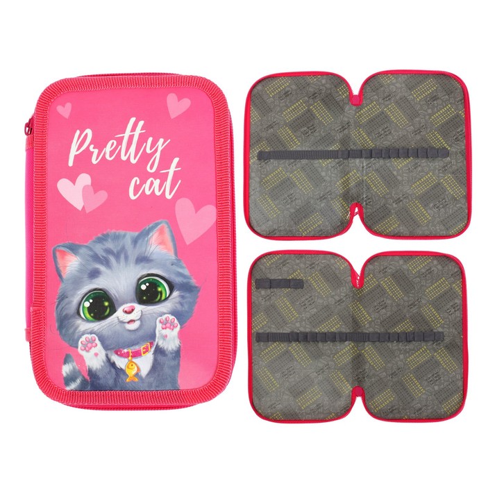 Пенал 2 секции, 125 х 205 х 40 мм, Calligrata 30П26/2 "Милый котенок", ламинированный картон - Фото 1