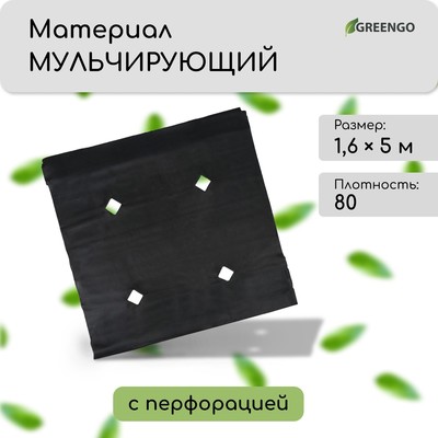 Материал мульчирующий, с перфорацией, 5×1.6 м, плотность 80 г/м², спанбонд с УФ-стабилизатором, 2 ряда перфорации, чёрный, Greengo, Эконом 30%