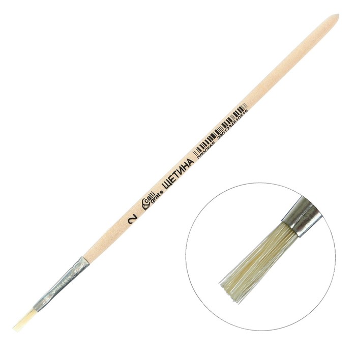 Кисть для рисования, Щетина плоская № 2 (ширина обоймы 2 мм; длина волоса 10 мм), деревянная ручка, Calligrata