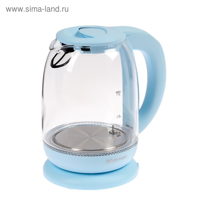 Чайник электрический Kitfort KT-640-1, стекло, 1.7 л, 2200 Вт, подсветка, голубой - Фото 1